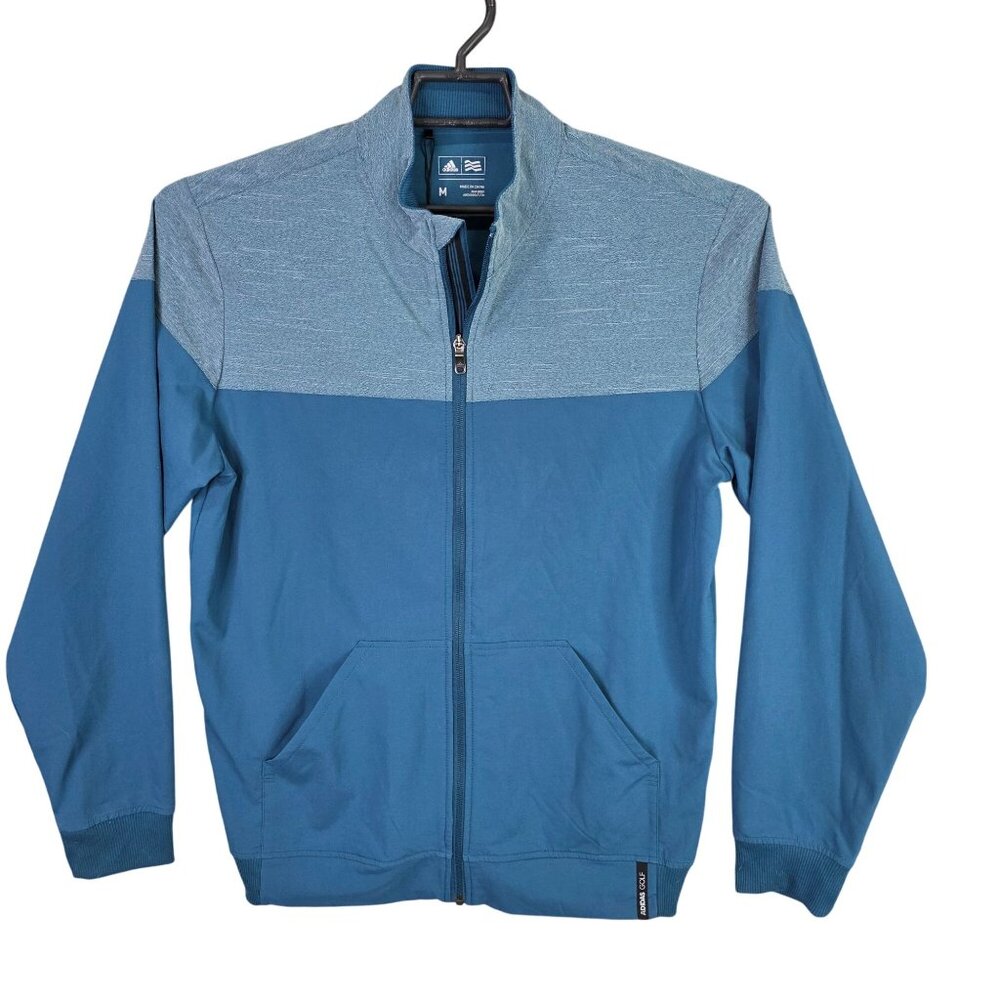 Mens Adidas Golf Blue Colorblock Full Zip Jacket Nylon Blend Stretch Size M